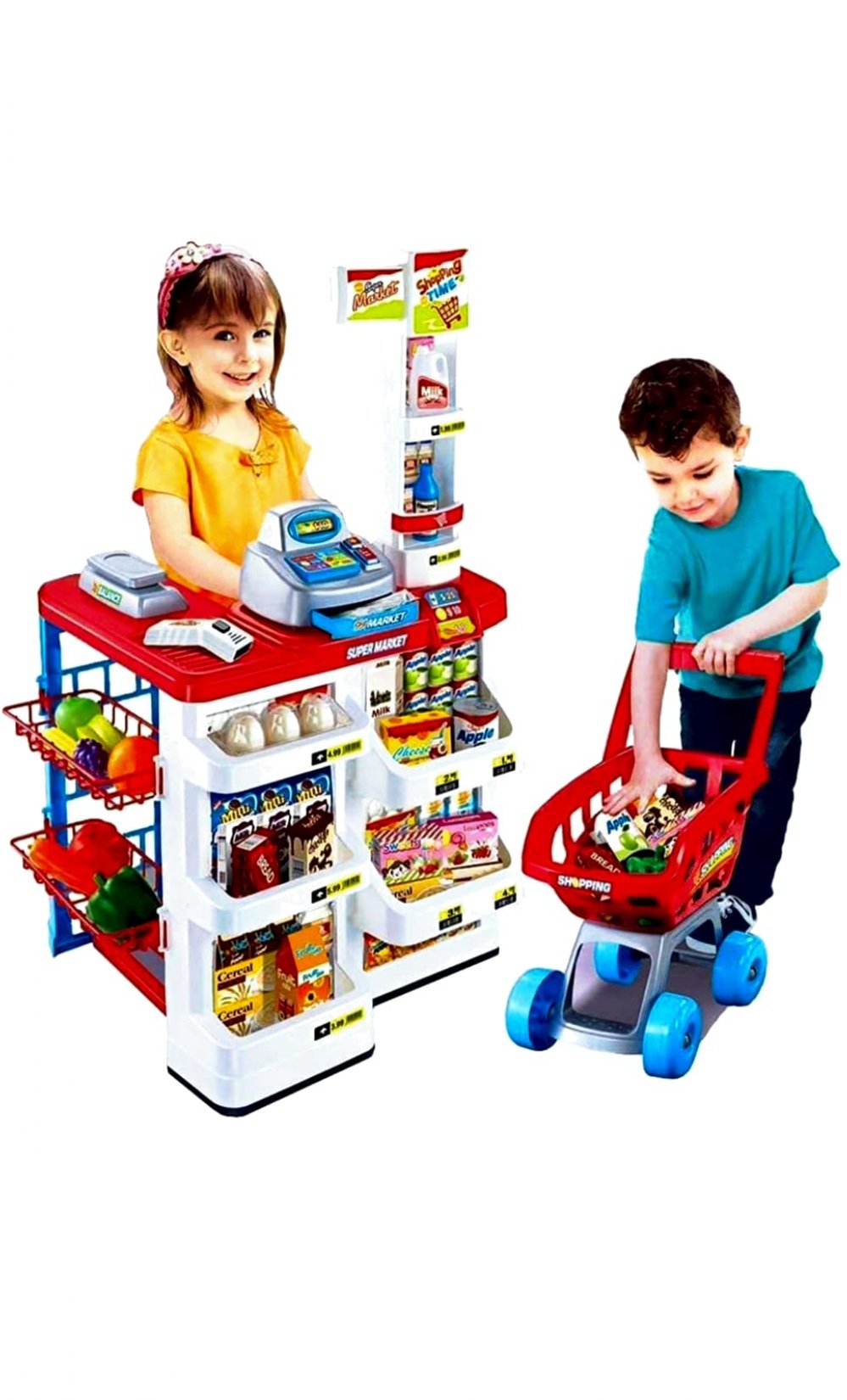 Kids Supermarket Playset with Shopping Cart – Big Size Pretend Play Grocery Store Toy with Sound Effects | Kitchen & Role Play Set for Boys & Girls
